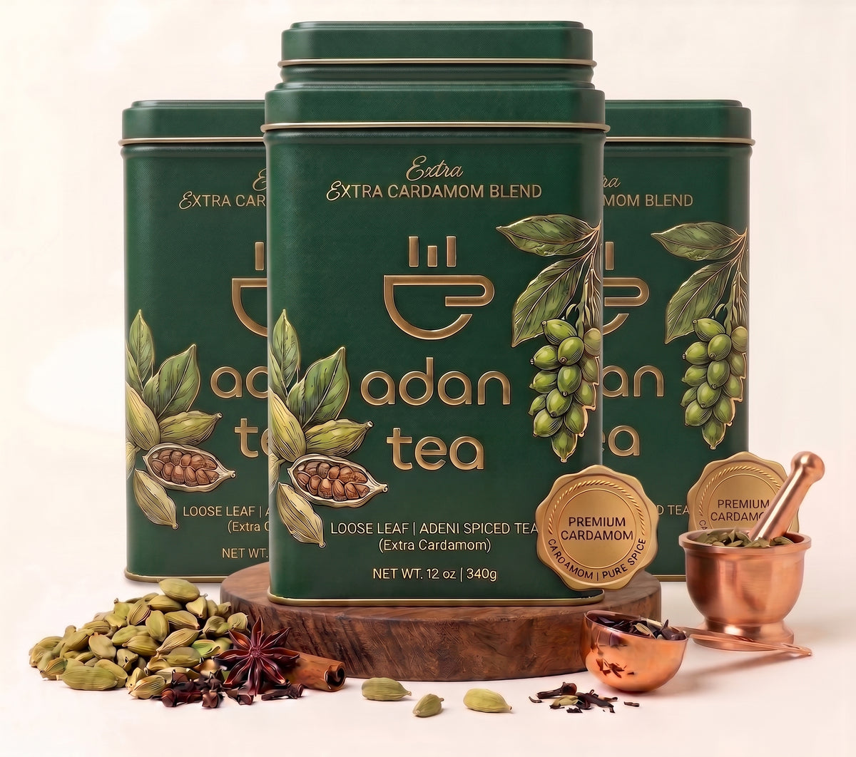 Adan Tea (12oz) Extra Cardamom - Quantity 4 - Expedited Shipping Included