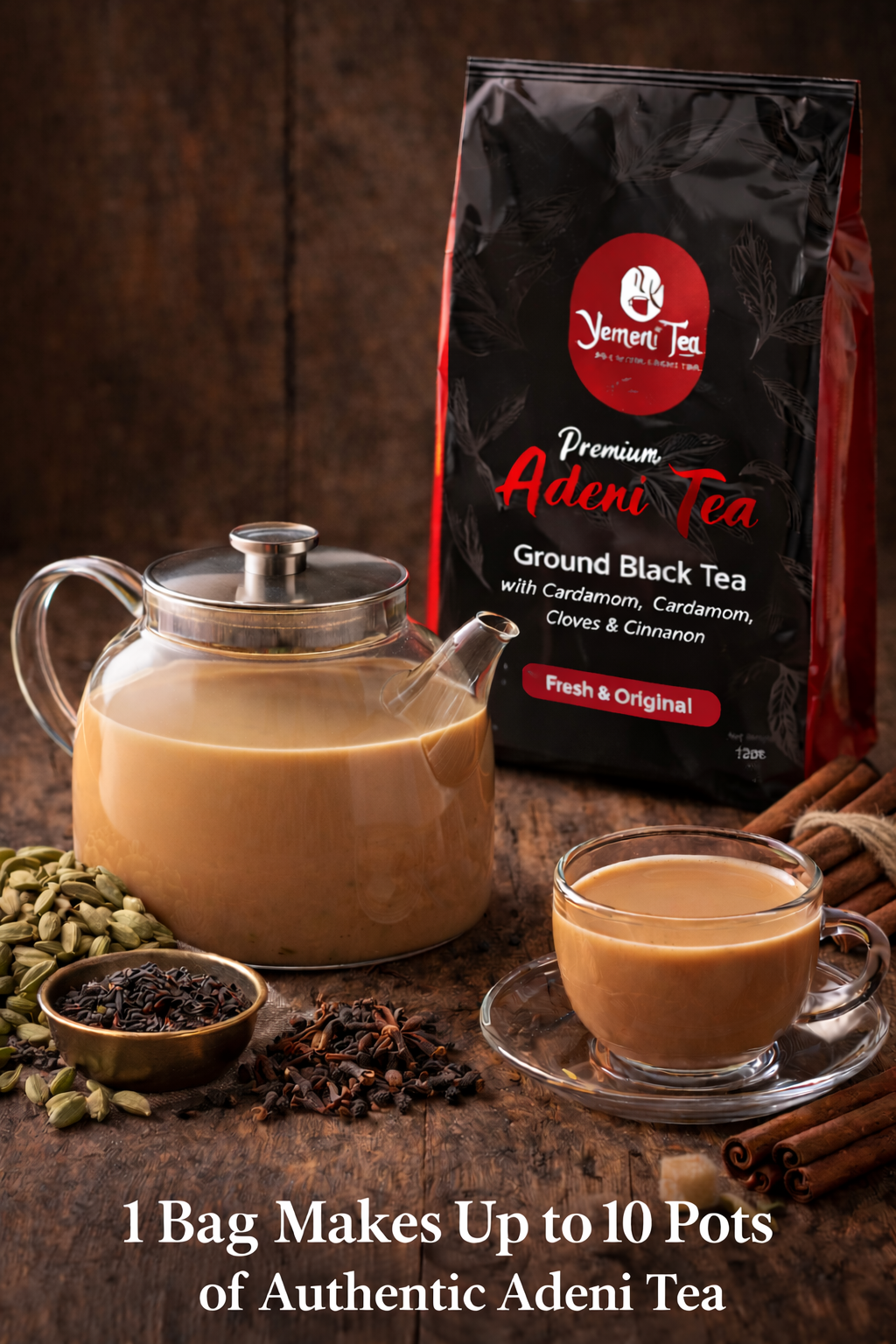 Premium Adeni Tea (Karak Chai) 12oz - Authentic Spiced Tea Blend with Cinnamon, Cardamom & Cloves